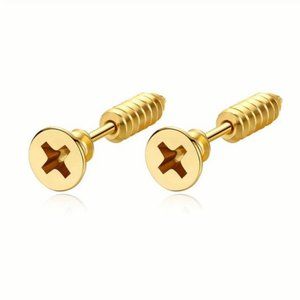 Gold Double Sided Screw Earrings
